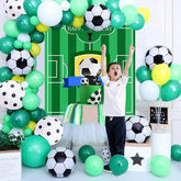 Kit aranjament baloane fotbal fundal happy birthday latex si folie de aluminiu 59 piese